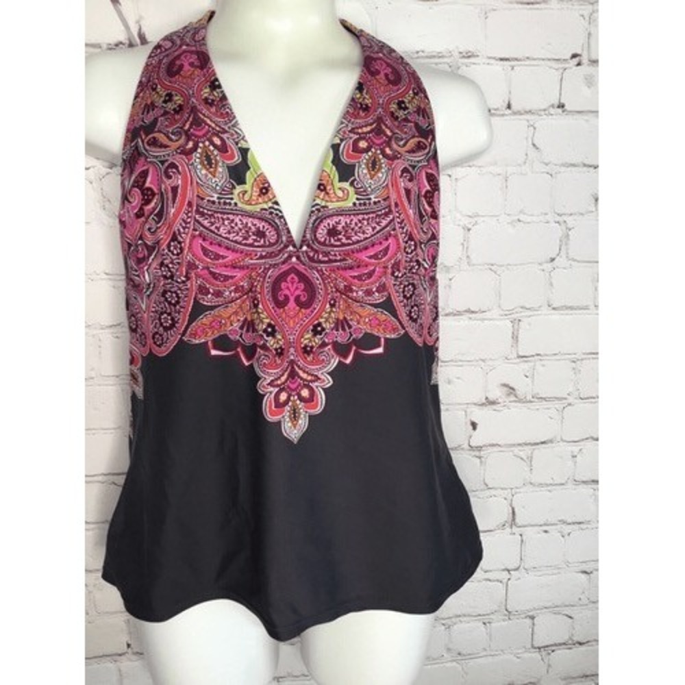 Athleta Brown/Pink Paisley Print HalterNeck Tankini Swim Top Women S‎ China